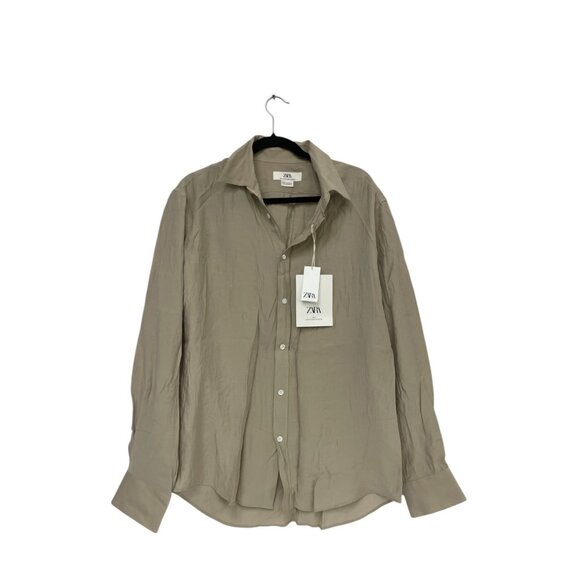Zara Man NY edition Button Up Shirt L Large Brown Long Sleeve 4200/068 NWT - Picture 1 of 10